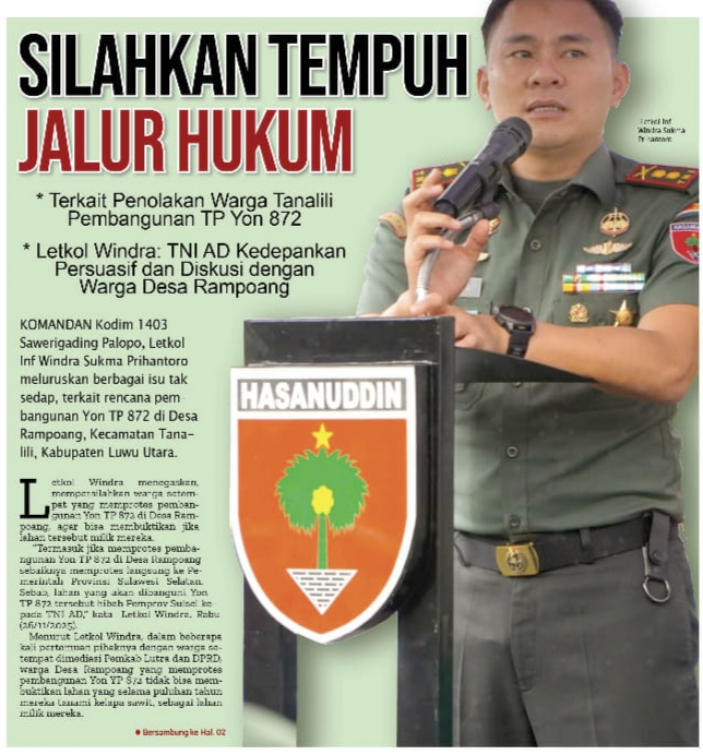 Ratusan Warga Tolak Pembangunan Markas TNI AD di Tanalili Lutra, Dandim 1403: Lahan Hibah Pemprov Sulsel, Silakan Tempuh Jalur Hukum